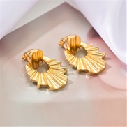 (6 29 B Gold)retro Metal wind geometry Modeling drop Ear clip woman fashion Round drop earrings