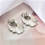 (6 29 B Silver)retro Metal wind geometry Modeling drop Ear clip woman fashion Round drop earrings