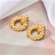 (6 3  B Gold)retro Metal wind geometry Modeling drop Ear clip woman fashion Round drop earrings