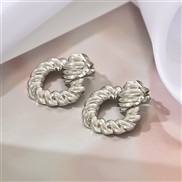 (6 3  B Silver)retro Metal wind geometry Modeling drop Ear clip woman fashion Round drop earrings