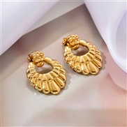 (6 31 A Gold)retro Metal wind geometry Modeling drop Ear clip woman fashion Round drop earrings