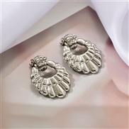 (6 31 A Silver)retro Metal wind geometry Modeling drop Ear clip woman fashion Round drop earrings