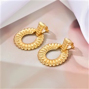 (6 31 B Gold)retro Metal wind geometry Modeling drop Ear clip woman fashion Round drop earrings