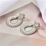 (6 31 B Silver)retro Metal wind geometry Modeling drop Ear clip woman fashion Round drop earrings