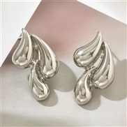 ( Silver)occidental style fashion Irregular drop ear stud woman geometry Metal surface samll earrings