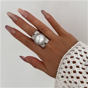 ( 1 White K  893)occidental style exaggerating big Pearl Metal geometry width surface ring  personalityins surface ring