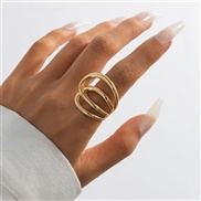 ( 3 Ligh gold   822)occidental style exaggerating big Pearl Metal geometry width surface ring  personalityins surface r