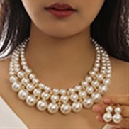 fashion noble wind concise Pearl temperament lady short necklace earrings woman set