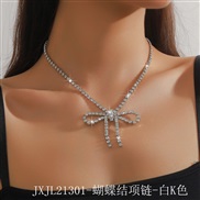 (JXTL213 1butterfly  necklace  White K) occidental style retro Rhinestone big bow necklace earrings set exaggerating te