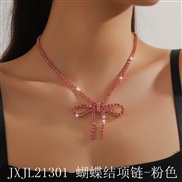 (JXTL213 1butterfly  necklace  Pink) occidental style retro Rhinestone big bow necklace earrings set exaggerating tempe