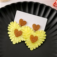 (E2977/ yellow)silver Korean style brief love earrings  Countryside splice Acrylic Earring high personality color earri