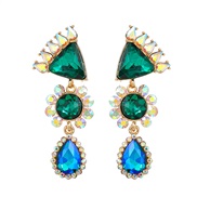 ( green)trend colorful diamond earrings occidental style fully-jewelled Earring woman multilayer Round triangle earring