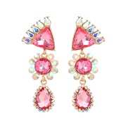 ( rose Red)trend colorful diamond earrings occidental style fully-jewelled Earring woman multilayer Round triangle earr