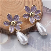 (purple)ins wind occidental style earrings geometry drop flowers Pearl ear stud brief all-Purpose Alloy enamel Earring