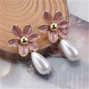 ( Pink)ins wind occidental style earrings geometry drop flowers Pearl ear stud brief all-Purpose Alloy enamel Earring