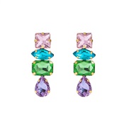 ( Mixed color)fashion brief colorful diamond series geometry glass diamond super fully-jewelled earring trend occidenta