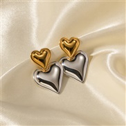 (gold silvery )occidental style samll samll Double love pendant ear stud all-Purpose samll woman temperament Peach hear