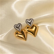 (silvery gold )occidental style samll samll Double love pendant ear stud all-Purpose samll woman temperament Peach hear