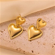 ( Gold)occidental style samll samll Double love pendant ear stud all-Purpose samll woman temperament Peach heart retro 