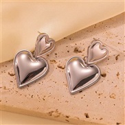 ( Silver)occidental style samll samll Double love pendant ear stud all-Purpose samll woman temperament Peach heart retr