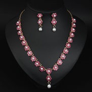 ( rose Red) occidental style brief fashion Rhinestone Pearl flowers necklace earrings set woman temperament collocation