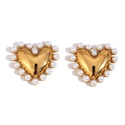 ( Gold)E occidental styleins wind Pearl love ear stud  samll high temperament fashion all-Purpose earrings