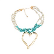 (gold )imitate Pearl necklace exaggerating occidental style woman heart-shaped Alloy pendant Bohemian style turquoise