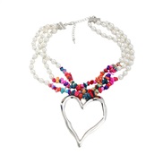 (silvery color )imitate Pearl necklace exaggerating occidental style woman heart-shaped Alloy pendant Bohemian style tu