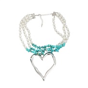 (silvery )imitate Pearl necklace exaggerating occidental style woman heart-shaped Alloy pendant Bohemian style turquoise