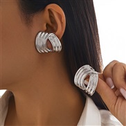 ( 1  White k 3272)occidental style Irregular Stripe ear stud woman  fashion geometry twining Metal Earringearrings