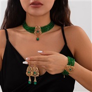 ( Gold+ green 536 K3)occidental style retro multilayer crystal chain  temperament palace drop tassel woman