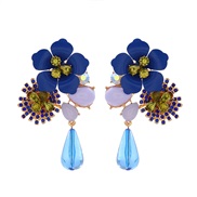 ( blue)resin flowers beads diamond Autumn and Winter retro earrings woman