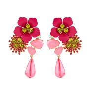 ( rose Red)resin flowers beads diamond Autumn and Winter retro earrings woman