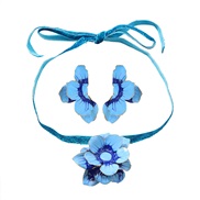 ( blue)occidental style flowers personality samll exaggerating flowers multicolor necklace earrings set woman