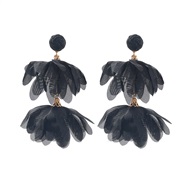 ( black)flowers temperament tassel Cloth earrings handmade samll color geometry Round petal Earring occidental style