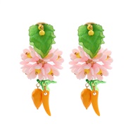 ( Pink)multicolor fresh sweet flowers tassel earrings handmade long style leaves earring Earring woman