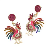 ( rose Red)occidental style color enamel animal earrings  creative cartoon diamond Earring