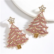 ( Pink)christmas tree hollow fashion earrings  personality Five-pointed star diamond earring