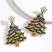 ( green)christmas tree hollow fashion earrings  personality Five-pointed star diamond earring