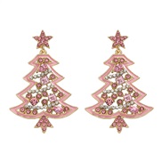 ( Pink) occidental style christmas series fashion christmas tree earrings  colorful diamond hollow Five-pointed star ea