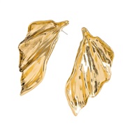 ( Gold)same style occidental style exaggerating three-dimensional leaves earrings  fashion asymmetry high ear stud