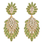 ( green)occidental style fashion wind leaves colorful diamond earrings high lady wedding fully-jewelled Earring