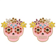 ( Pink)occidental style Halloween skull earrings personality enamel lovely flowers skull Earring