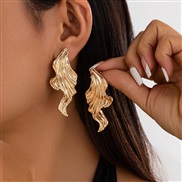 ( 1  Gold 3369)occidental styleearrings exaggerating creative gold pendant ear stud woman  personality Metal wave Earri