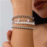 ( White K 5485)occidental style imitate Pearl beads bracelet set ins wind multilayer chainbracelet