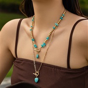 ( 1  Gold 5192)occidental style ins wind turquoise Cowboy necklace set  punk Alloy multilayer clavicle chain