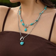 ( 1  White k 5192)occidental style ins wind turquoise Cowboy necklace set  punk Alloy multilayer clavicle chain