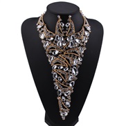 occidental style luxurious necklace earring set  fully-jewelled